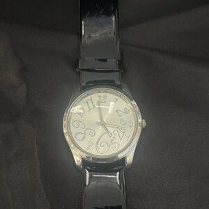 Charming Charlie Black Patent Strap Watch with Silver Dial